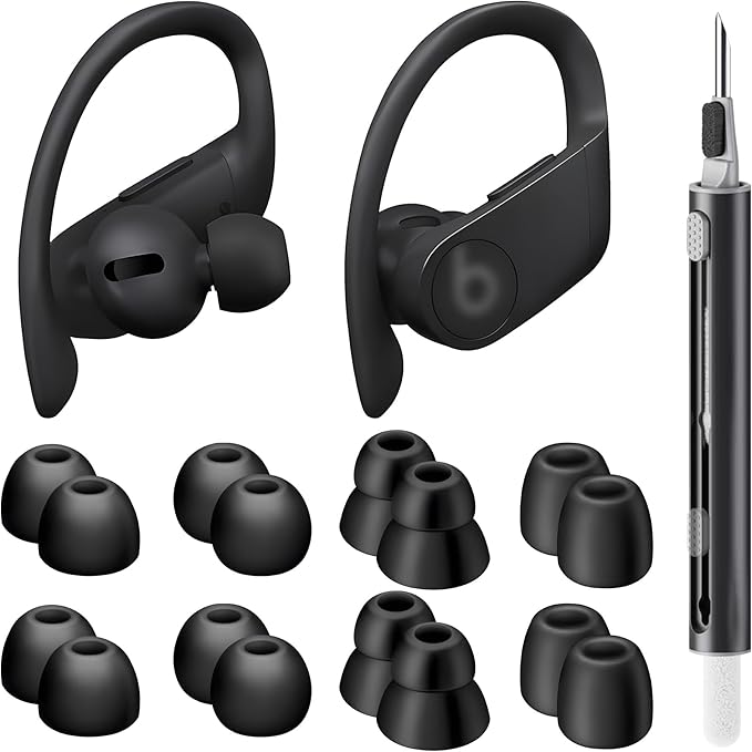 8 Pairs Ear Tips for Beats Powerbeats Pro/Beats Flex/Beats X with Cleaning Kit, Soft Silicone Fit in Case Replacement Tips for Beats Powerbeats Pro/Beats Flex/urBeats - Black