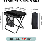 16" Portable Collapsible Stool - Folding Chair with Storage Pouch, Convertible Satchel for Hands-Free Carry & Supports 300Lbs, Ultralight for Hiking, Fishing, Camping, Festivals (Black, Large)