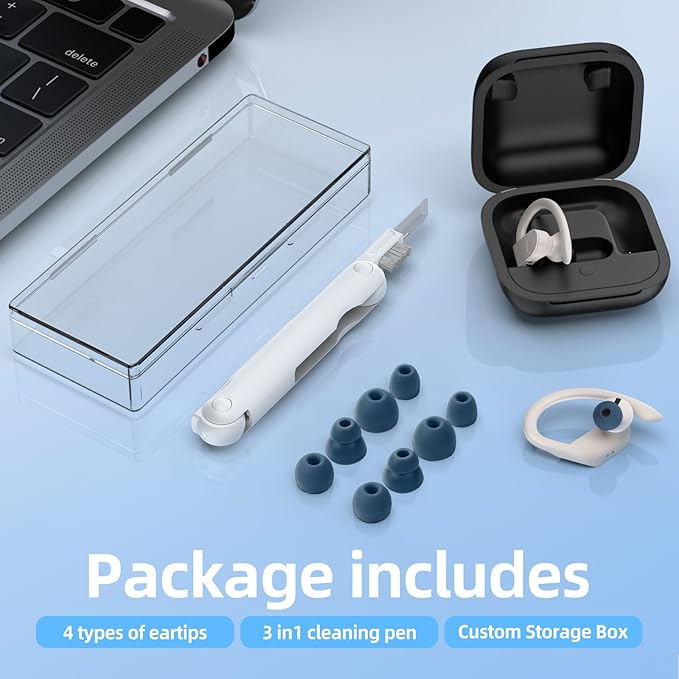 4 Pair Replacement Ear tip for Powerbeats Pro, Beats Earbuds Replacement Tips,Wireless Earphone Headphones, Silicone Earbuds Buds Set with Cleaning kit (BLUE)