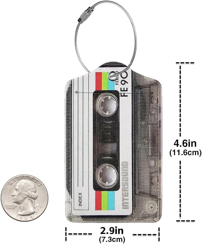 GACCAP 2 Pack Luggage Tags for Suitcase, Privacy Cover ID Label with Stainless Steel and Address Card for Travel Bag Backpack Cruise Ship Essentials Tag Women Men - Retro Cassette Tape
