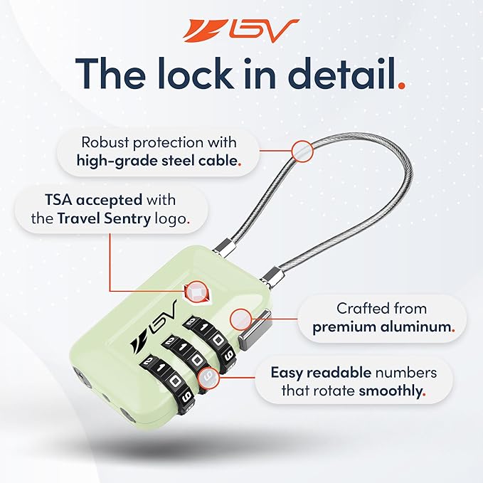 TSA Accepted Luggage Travel Lock, Set-Your-Own Combination Lock for School Gym Locker, Luggage Suitcase Baggage Locks, Filing Cabinets, Toolbox, Case (Mint Green, 1 Pack)
