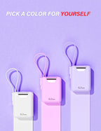 M1 Mini Portable Charger, 10000mAh Ultra-Compact Power Bank, 22.5W PD Fast Charging, Tpye-C Built-in Cable, Small External Battery Pack for iPhone, Samsung, Android iPad (Purple)