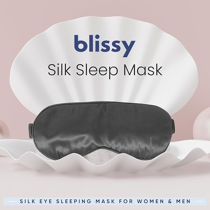 Blissy Silk Sleep Mask - Eye Sleeping Mask for Women & Men for Total Blackout - 100% Pure Mulberry Silk, 22 Momme 6a Fibers - Blindfold Sleep Mask Side Sleeper Eye Cover (Grey)