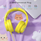 Candy Bila Kids Headphones, Wired Headphones for Kids Over Ear with Microphone, 85/94dB Volume Limiter Headphone for Girls Boys, Foldable Headphone for Learning & Entertainment, Yellow