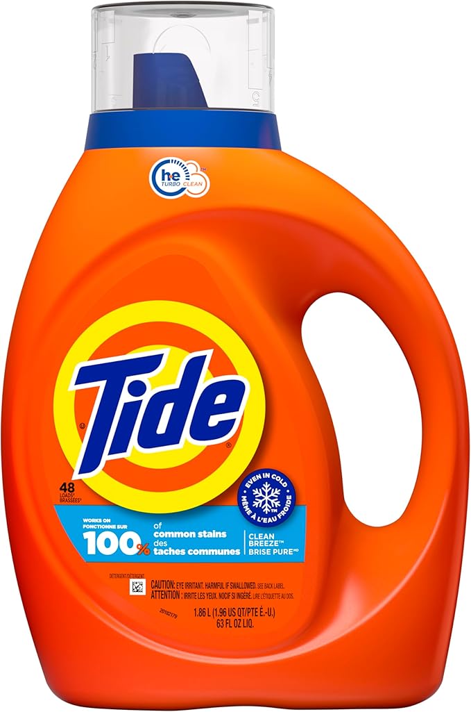Tide Laundry Detergent Liquid, Clean Breeze Scent, 48 Loads, 60 fl oz, Works on 100% of Common Stains