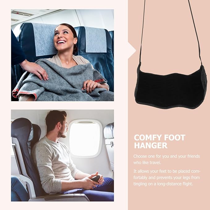 Amosfun Portable Airplane Footrest and Travel Foot Hammock Black Integrated Foot Hanger for Office and Plane Use for Leg Comfort During Flights and Work