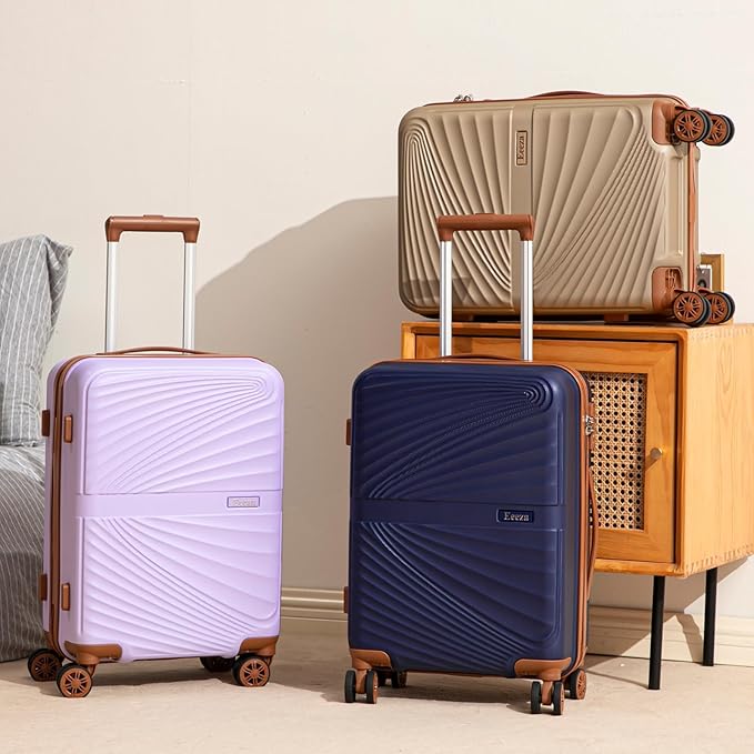 Carry On Luggage Set 22x14x9 Airline Approved Luggage Sets 3 Piece,Suitcases with Wheels,ABS Hard Case Luggage with TSA Lock Spinner Wheels(20 Inch,BP/TB)