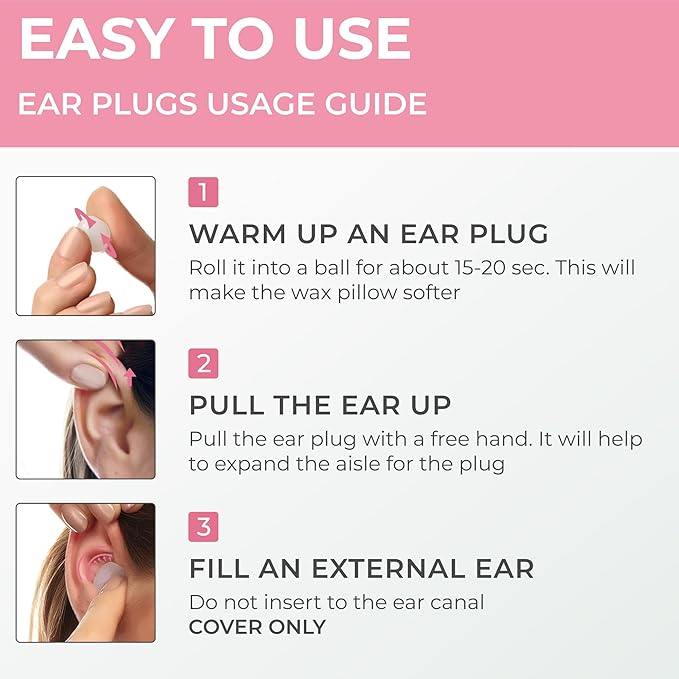 Peace&Quiet | PQ Wax Ear Plugs for Sleeping - 30 Silicone Wax Earplugs for Sleeping and Swimming, Gel Ear Plugs for Noise Cancelling, Sound Blocking Level of 32 Db