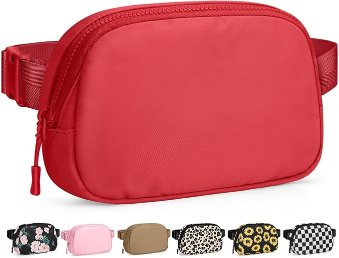 Pritent Fanny Packs for Women Cross Body Bag Waterproof Belt Bag with Adjustable Strap and Zipper Back Pocket Small Crossbody Bags Fashion Waist Packs for Workout Travelling(Coral Red)