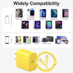 iPhone 17 16 15 Charger Fast Charging 10FT - 20W USB C Charger Block with 10FT Type C to C Cable Compatible with iPhone 17/17 Pro/17 Pro Max/Air/16/16e/15, iPad Pro, iPad Air (Yellow)