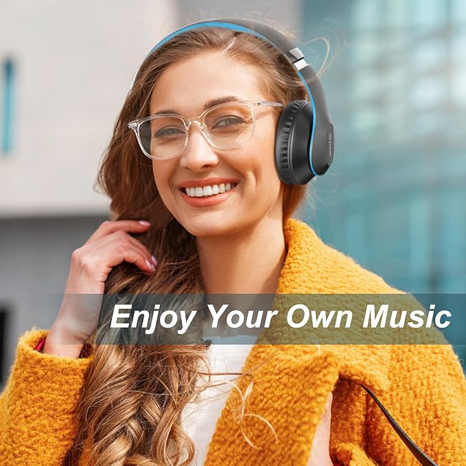 Wireless Bluetooth Headphones Over Ear 65H Playtime HiFi Stereo Headset with Microphone and 6EQ Modes Foldable Bluetooth V6.0 Headphones for Travel Smartphone Computer Laptop