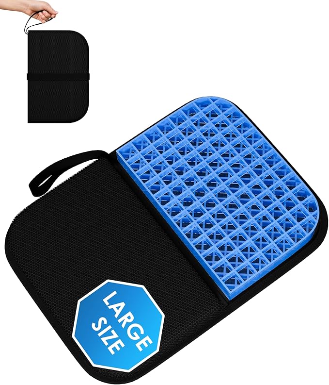 Gel Travel Seat Cushion, Portable Airplane Seat Cushion, 16.5" x 12" Large Size Foldable for Airplane Seats, Office Chair, Camping, Bleachers, Flights, Commute