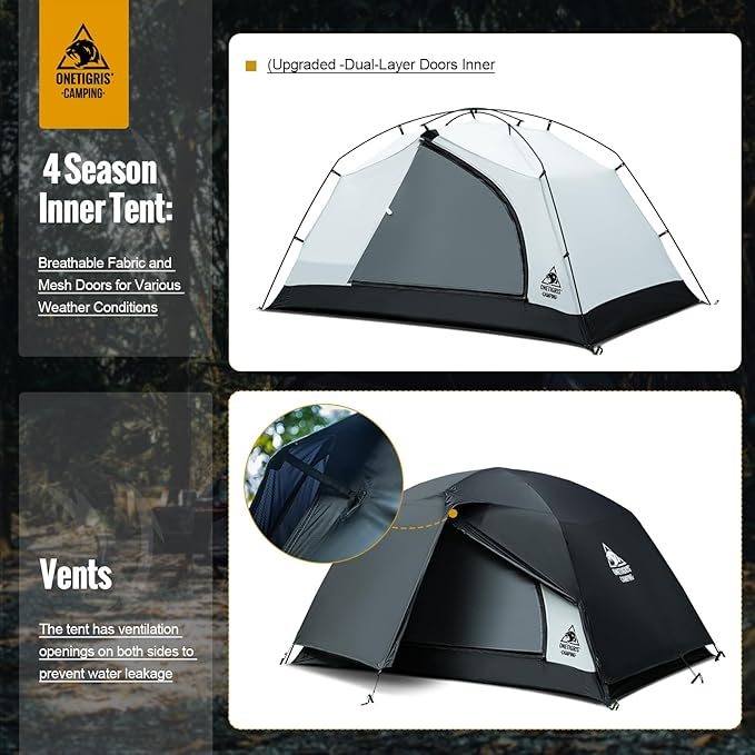 OneTigris Stella 4 Season Camping Tent Backpacking Waterproof Lightweight Easy Setup Instant 3000mm Waterproof Rating Outdoor Hiking Tent