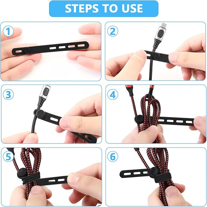20 Pcs Black Silicone Cable Ties, Reusable Cable Straps Wire Organizer, Cable Management Cord Organizer for Fastening Earphone Phone Charger Home Office Desk Kitchen Appliances Cable Cords Wires