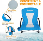 KingCamp Low Beach Chair, High Back Folding Camping Chair for Adults, Oversized Breathable Mesh Seat, 300lbs Heavy Duty Portable Chair with Cup Holder & Storage Pockets for Beach, Outdoor