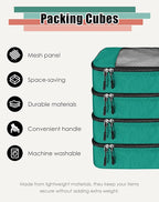 WTREE 4-Piece Packing Cubes Travel Accessories Set for Suitcases - Luggage Organizer Bags with Double Zipper - Mesh Top - Small - Green