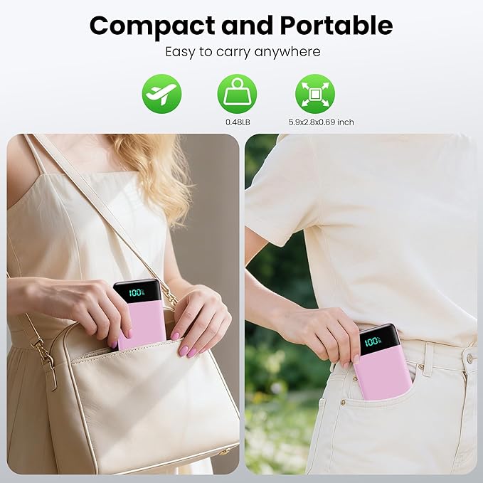Portable Charger with Built-in AC Plug and Cables,13800mAh All in One USB C Fast Charging Power Bank,Travel Essentials Portable Phone Charger Battery Pack for iPhone 17/16/15/14/13,Galaxy,Android-Pink