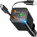 [Apple MFi Certified] Retractable Car Charger, Linocell 120W USB C Car Charger 4 in 1 PD/QC Type C Fast Charging Cigarette Lighter Adapter for iPhone 17/17 Pro Max/16/15/14/13/12/Galaxy S26/S25/Pixel