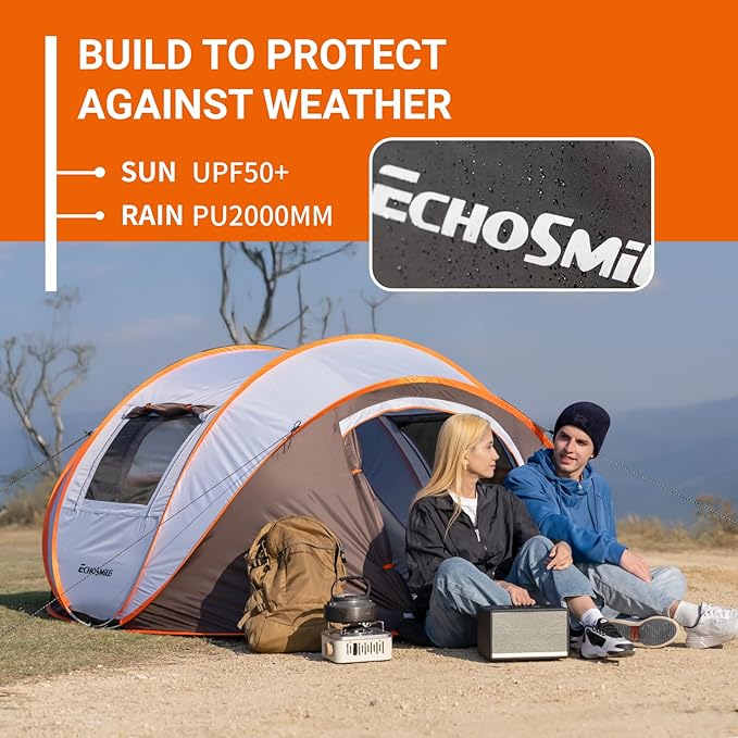 EchoSmile Pop Up Camping Tent, 2/4/6 Person Easy Setup Tent, Water Resistant Dome, Portable with Carry Bag