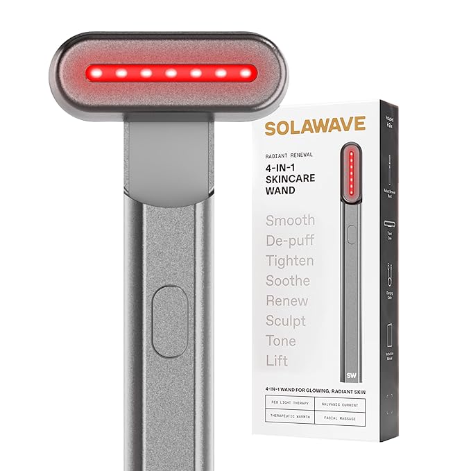 Solawave 4-in-1 Red Light Therapy Wand for Face & Neck | Beauty Device with Galvanic Current, Massager & Warmth | Anti-Aging, Wrinkle Reduction, Skin Tightening, Depuffing & Rejuvenation (Matte Black)