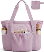 BAGSMART Foldable Tote Bag with Drawstring Bag, Tote Bag Shoulder Bag Top Handle Handbag for Travel, Work, Beach, Gym