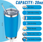 20 oz Tumbler with Lids and Straws, Stainless Steel Insulated Travel Coffee Mug, Double Wall Vacuum Insulated Tumblers, Powder Coated Coffee Tumbler for Cold & Hot Drinks (Mix Color-7, 6 Pack)