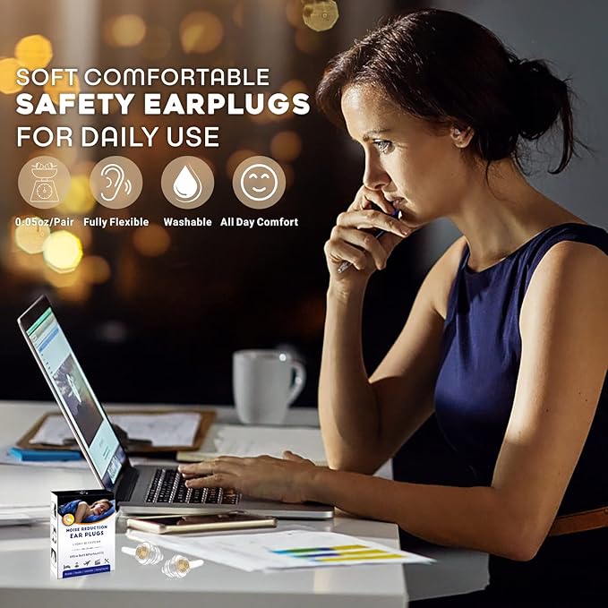 Small Ear Plugs 2 Pairs, Soft Silicone Noise Reduction Earplugs for Adults Kids 12+, Sound Blocking Earbuds for Sleeping, Snoring, Work, Concerts, Music,Travel,Motorcycle