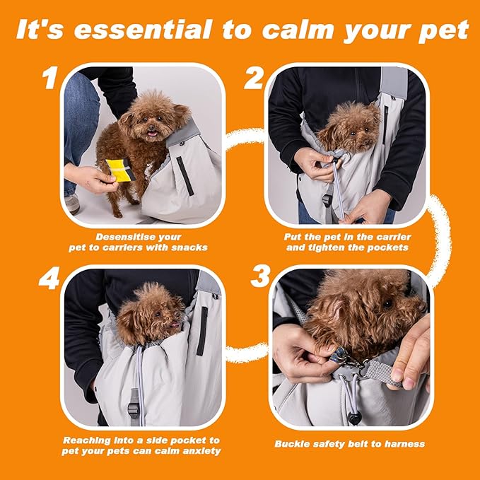 Dog Carrier Sling,Dog Carriers for Small Dogs & Cats Up to 20lbs,Puppy Carrying Backpack Pet Purse with Pockets,Adjustable Shoulder Strap,Hands Free for Travel (Grey)