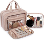 BAGSMART Toiletry Bag Hanging Travel Makeup Organizer with TSA Approved Transparent Cosmetic Bag Makeup Bag for Full Sized Toiletries, Large-Pink