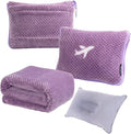 3 in 1 Travel Blanket Pillow Set - 350 GSM Thick Travel Blanket Airplane Compact with Bag, Soft Bag with a Pocket, Inflatable Travel Pillow for Camping & Car Trip (Violet)