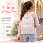 LOIDOU Backpack for Girls School Backpacks Bookbags for Elementary Middle School Women Laptop Backpacks (Bow tie Beige, L-17)