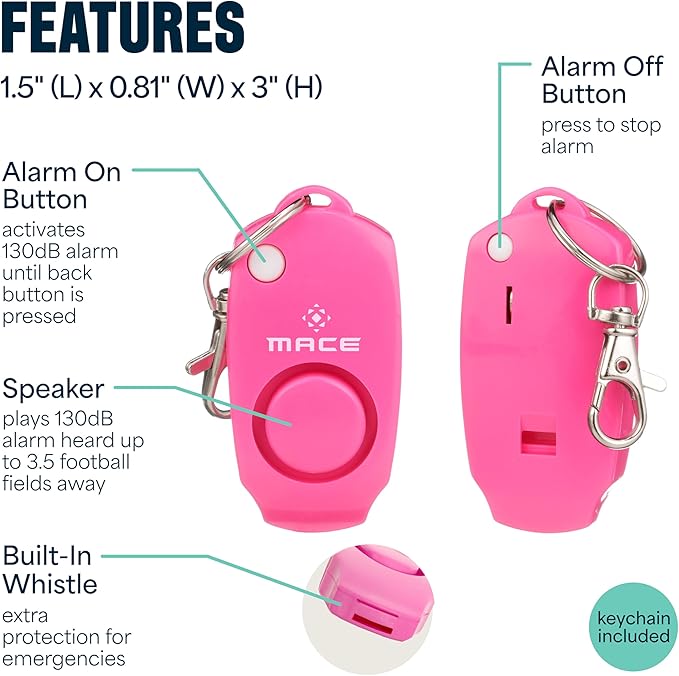 Mace Personal Safety Alarm & Mace Pepper Spray Kit - Loud 130db Siren with Built in Emergency Whistle, 10 Feet Range Pocket Model (0.42 oz) Self Defense Pepper Spray for Women & Men