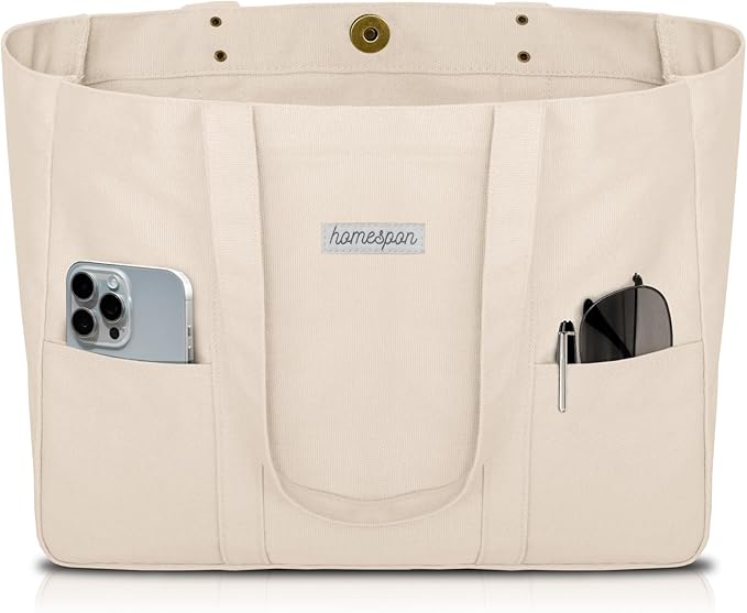 HOMESPON Large Canvas Tote Bag for Women Everything Bag with Pockets and Laptop Sleeve