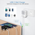 TESSAN Israel Power Adapter, US to Israel Plug Adapter with 4 American Outlets 3 USB Charger (1 USB C Port), Type H Travel Adaptor for USA to Jerusalem