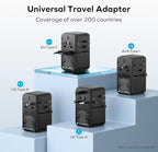 MOMAX Universal Travel Adapter, 120W GaN International Power Adapter, 2 USB-C 2 USB-A, Worldwide Travel Plug Adapter, International Power Adapter for Most Europe, USA, Japan, Australia (Type C/A/G/I)