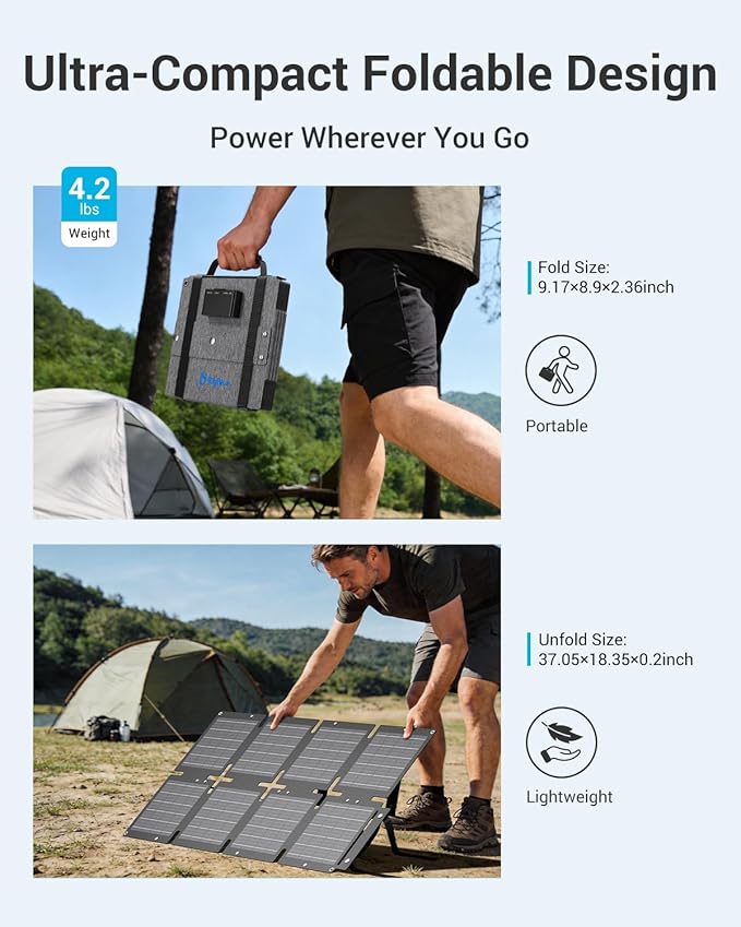 BigBlue 60W Portable Solar Panels with PD 45W USB-C, 20W USB-A, DC Port for Power Station, Phone, Power Bank, Tablet, IP68 Waterproof Foldable Solar Charger with Kickstand for Camping, RV, Emergency