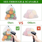 Set of 12 Reusable Mesh Produce Bags - Medium (12"x14") - Green - Polyester - Washable - Drawstring Closure