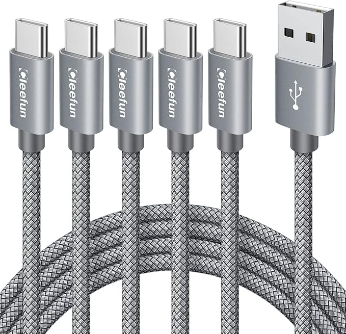 CLEEFUN USB C Cable 6ft, 5-Pack USB A to Type C Charger Cord Fast Charging for iPhone 17 16 15 Pro Max Plus Air 16e, for Samsung Galaxy S25 S24 S23 S22 S21 S20 S10 A17 A16 A15 A56 A55 A26 A35 A36