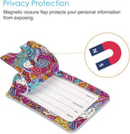 Fintie Luggage Tags, Privacy Cover ID Label with Stainless Steel Loop and Address Card for Travel Bag Suitcase, Peacock Flower (2 Piece)