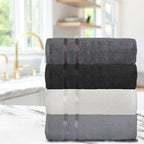 CASA COPENHAGEN Ember 12Pcs 100% Egyptian Cotton Designer Hand Towels Gift Set- Dark Grey,Light Grey,White,Black 600 GSM, 28"x16", 4Hand Towels for Bathroom Set for Women & Men