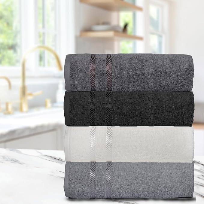 CASA COPENHAGEN Ember 12Pcs 100% Egyptian Cotton Designer Hand Towels Gift Set- Dark Grey,Light Grey,White,Black 600 GSM, 28"x16", 4Hand Towels for Bathroom Set for Women & Men