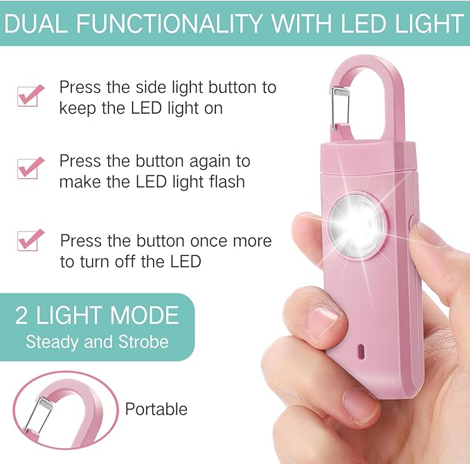 Tellegloww 6 Pcs Rechargeable Personal Safety Alarm for Women, 130db Personal Alarm Protection Keychains Loud Siren with LED Self Defense Keychain for Senior Mom Gift(White,Pink,Blue,Snap)