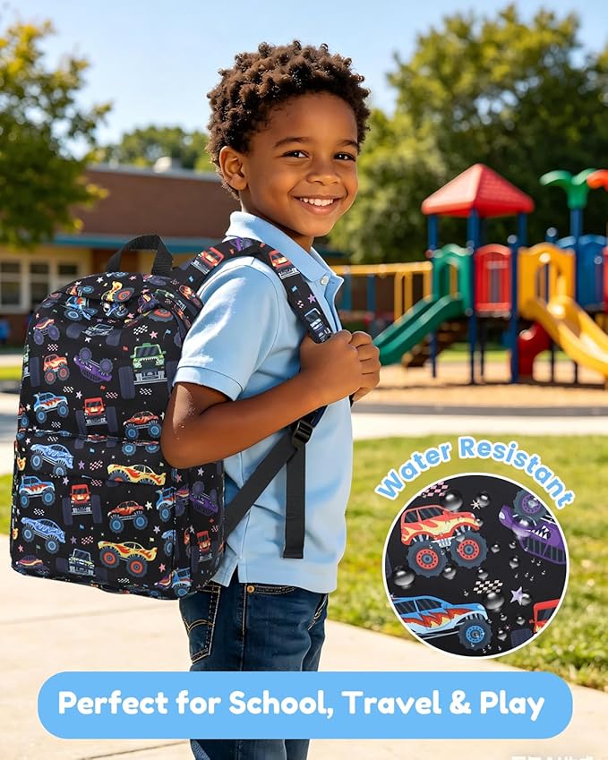 CAMTOP Kids Backpack for Boys, Preschool Toddler Backpack Kindergarten School Bookbag for Age 3-8(Monster Truck)
