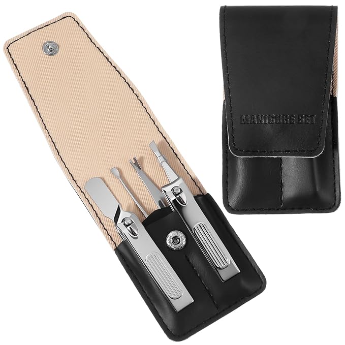 Manicure Kit 6 in 1 Nail Clipper Set Premium Stainless Steel Fingernail & Toenail Clippers, Portable Manicure & Pedicure Care Tools Travel Grooming Kits Gifts for Men Women Parents, With PU Case