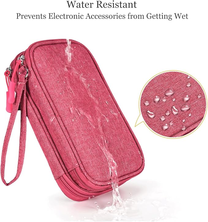 CAAORDKSO Electronic Organizer Travel Case Storage Bag, Universal Electronics Accessories Case Portable Travel Bag for Women, Cable, Cord, Charger, Phone, Power Bank, Earphone (Rose Red, Large)