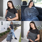 BlueHills Long Travel Blanket Pillows for Two Airplane Traveling Essentials Flight Throws in Bag case with Backpack Clip Compact Large Plane Accessories – Gray and Pink