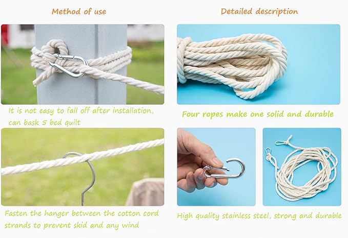 Clothesline Clothes Drying Rope Portable Travel Clothesline Adjustable for Indoor Outdoor Laundry Clothesline, Perfect Windproof Clothes Line, Hanger for Camping Travel & Home Use