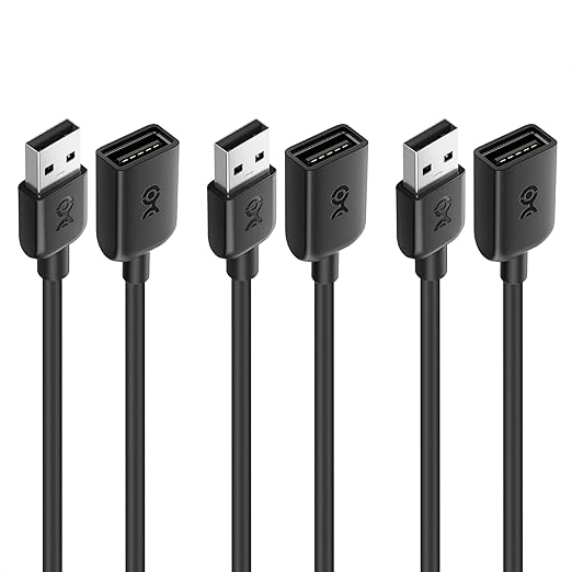 Cable Matters 3-Pack Short USB Extension Cable - 3ft, Male to Female USB Extender Cable, USB2.0 Extension Cord, 480Mbps, Black