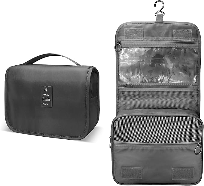 Lcsmaokin Large Capacity Travel Toiletry Bag with Hanging Hook for Men and Women Waterproof Travel Bathroom Storage Bag for Brushes Set,Mens Bathroom Bag Accessories-Black