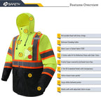 JKSafety Hi-Vis Reflective Safety Rain Jacket and Pants for Men Women Waterproof Rain Gears for Farming Fishing Work HV Rain Suit with Inner Mesh Lining and Pockets (117-Yellow M)